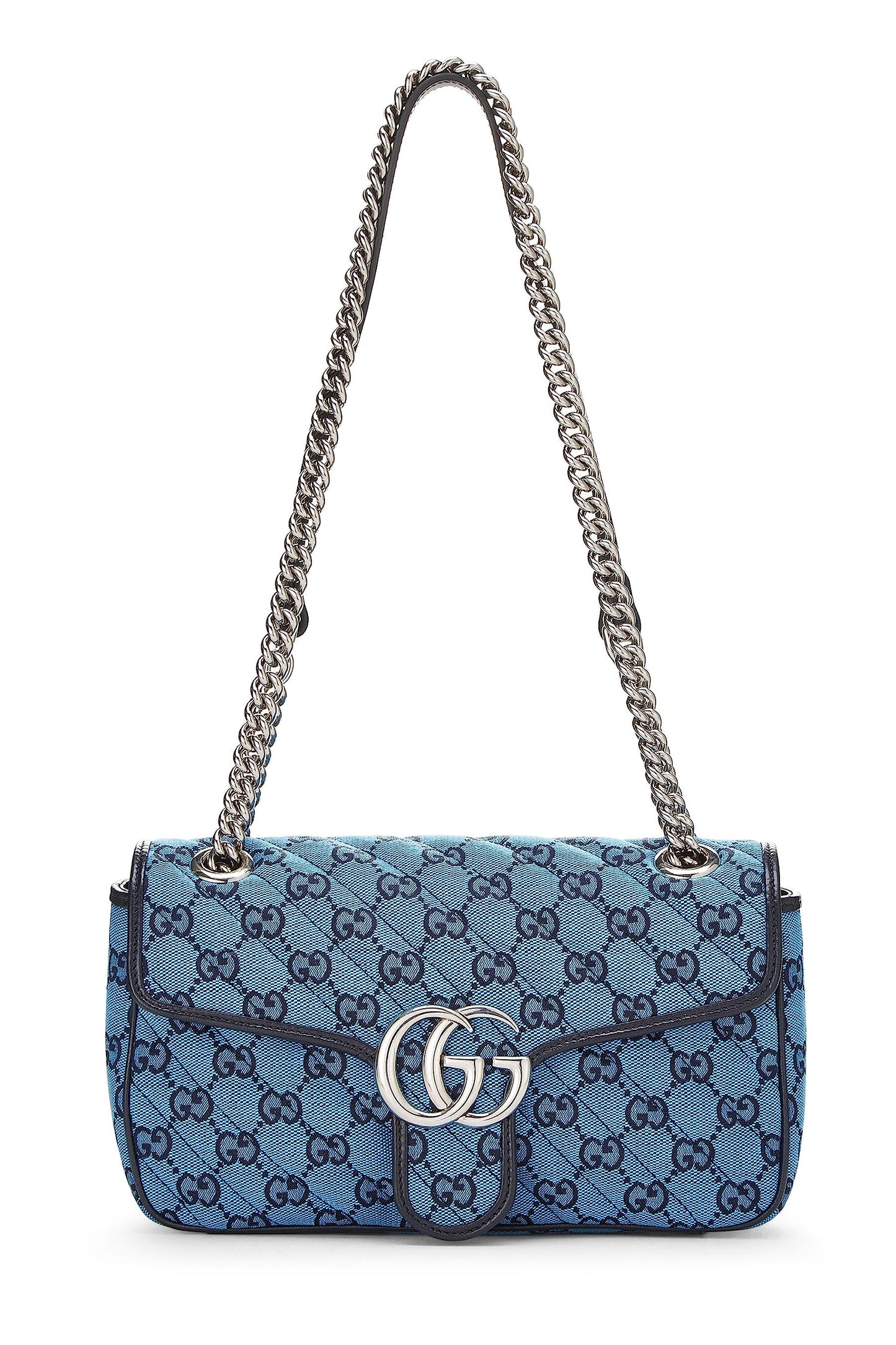 Gucci, sac à bandoulière Marmont en toile GG bleue d'occasion, petit modèle, bleu