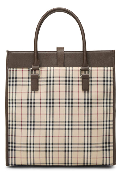 Burberry, sac à main en toile à carreaux Nova marron d'occasion, taille moyenne, marron