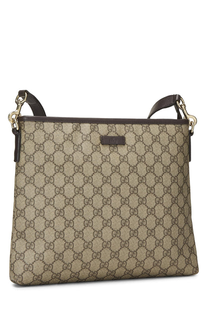 Gucci, sac messager plat zippé en toile GG Supreme marron d'origine d'occasion, marron