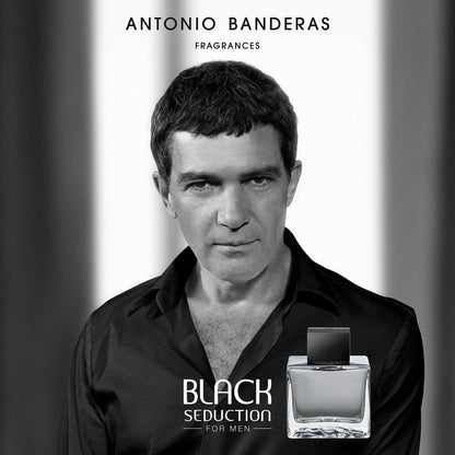 Antonio Banderas Perfumes - Black Seduction - Eau de Toilette Spray para Hombre - Larga Duración - Fragancia Elegante, Masculina y Sexy - Aroma Ámbar Amaderado - Ideal para Eventos Especiales - 3.4 Fl Oz