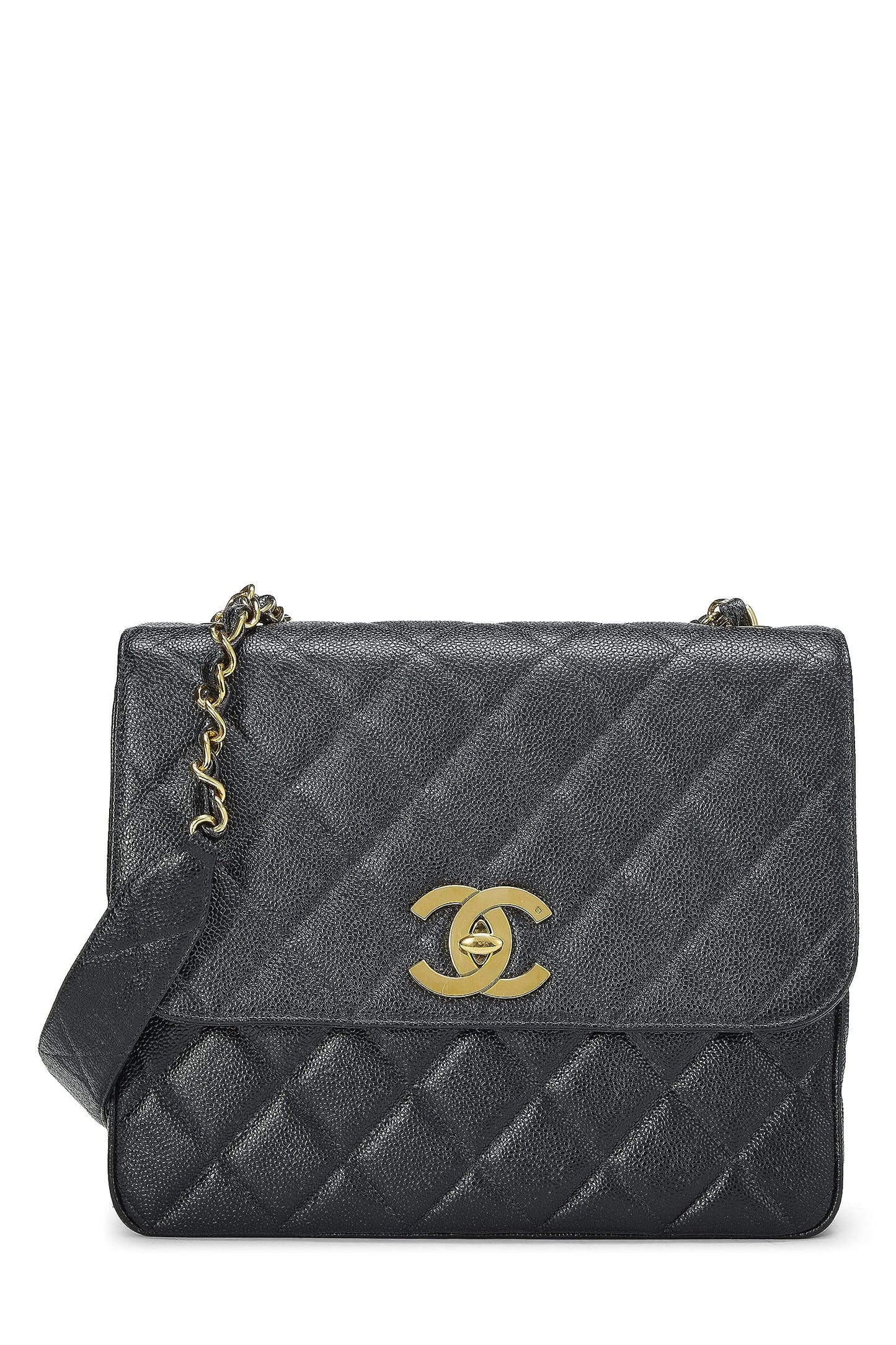 Chanel, Pre-Loved Black Caviar Big CC Solapa cuadrada grande, Negro