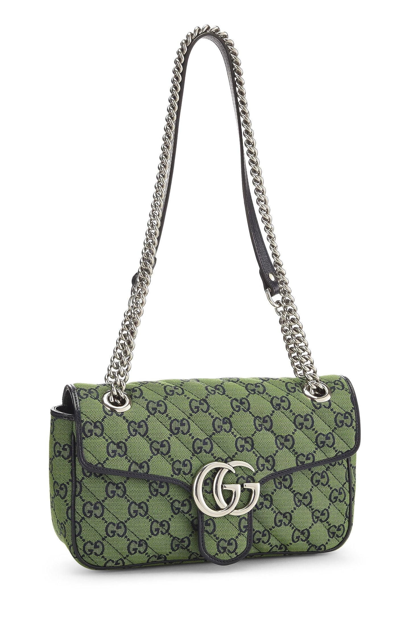 Gucci, Bolso de hombro pequeño Marmont de lona GG original verde Pre-Loved, Verde