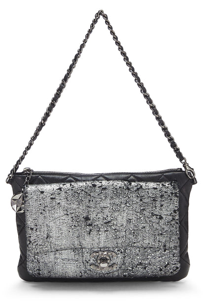 Chanel, Bolso de noche Mineral Nights de piel de cordero metalizada plateada Pre-Loved, Multi