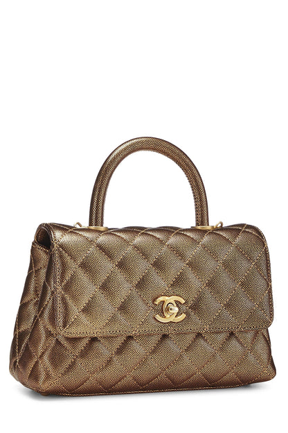 Chanel, sac à main à poignée en coco caviar doré de taille moyenne, doré