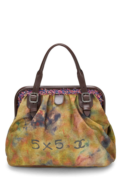 Chanel, Bolso bowling Pre-Loved de lona verde con graffiti en los pavimentos, Verde