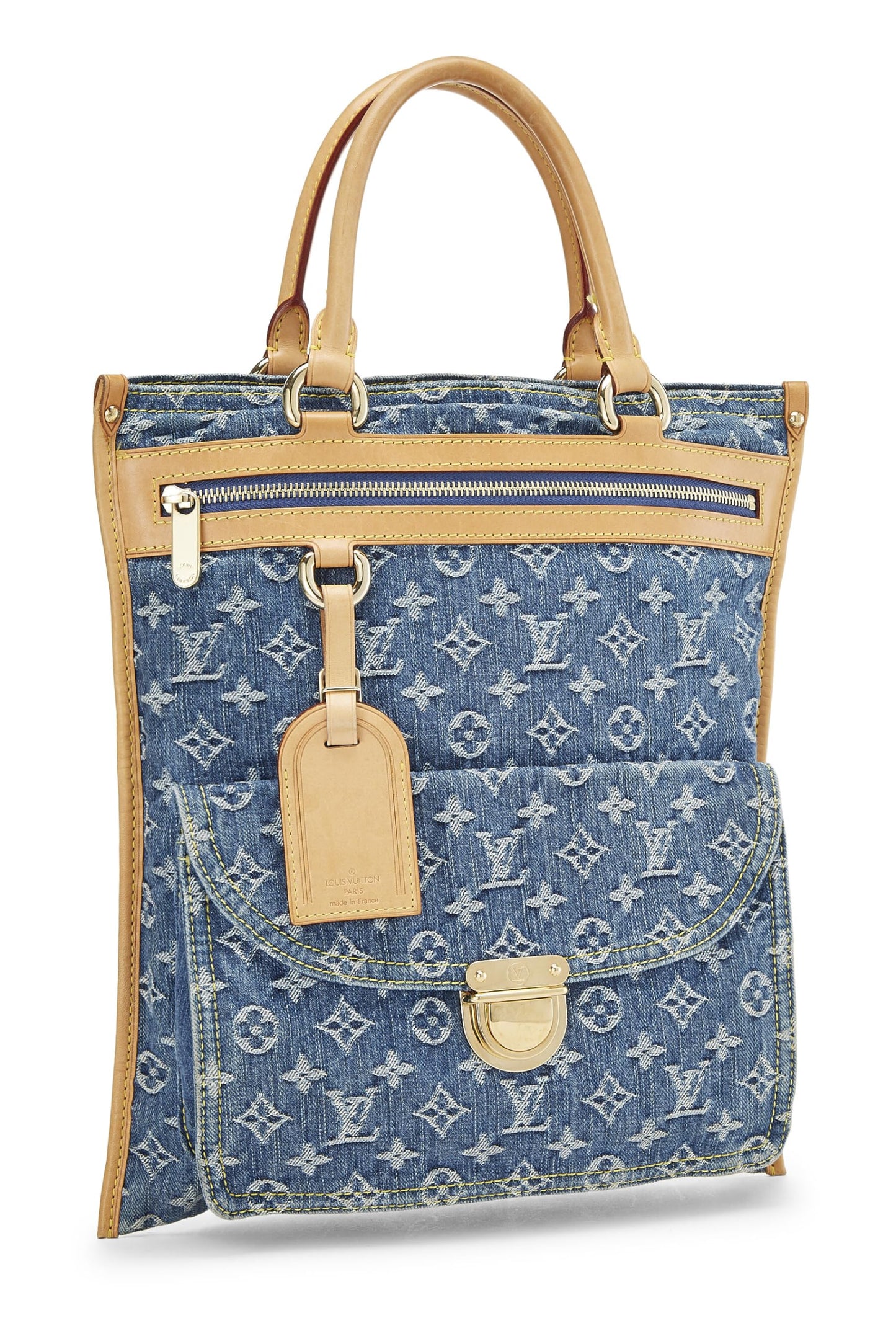 Louis Vuitton, Bolso shopper plano de mezclilla con monograma azul Pre-Loved, Azul