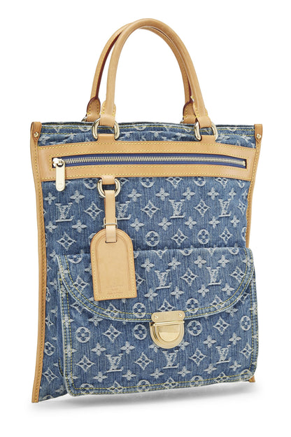 Louis Vuitton, sac cabas plat en denim monogrammé bleu d'occasion, bleu