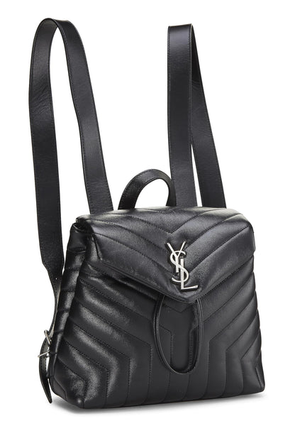 Yves Saint Laurent, sac à dos Loulou en cuir de veau noir monogrammé, petit modèle, d'occasion