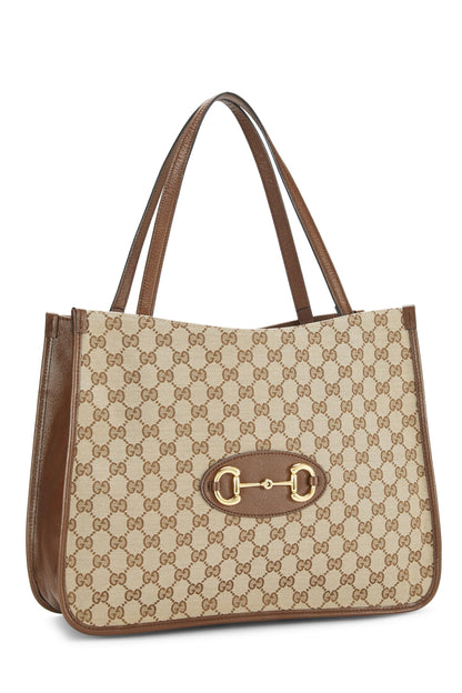 Gucci, sac fourre-tout en toile GG 1955 Horsebit d'origine d'occasion, marron