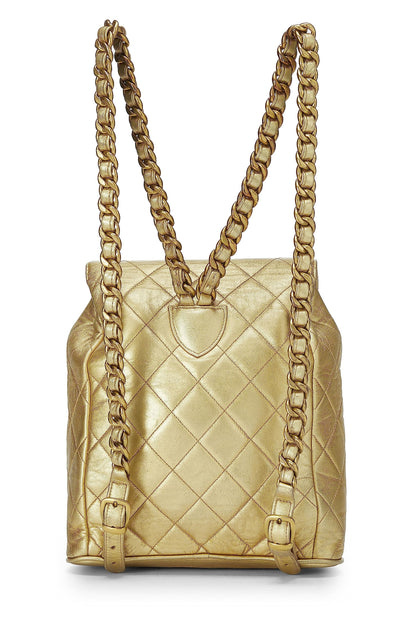 Chanel, Pre-Loved Metallic Gold Quilted Leather Classic Backpack Mini, Gold