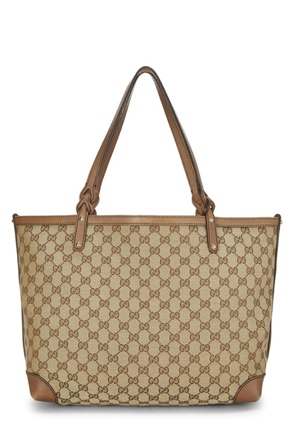 Gucci, Bolso tote artesanal de lona GG original beige Pre-Loved, Marrón