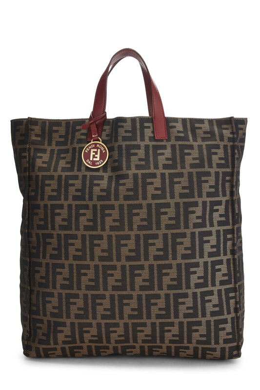 Fendi, sac fourre-tout vertical en toile marron Zucca de taille moyenne, rouge