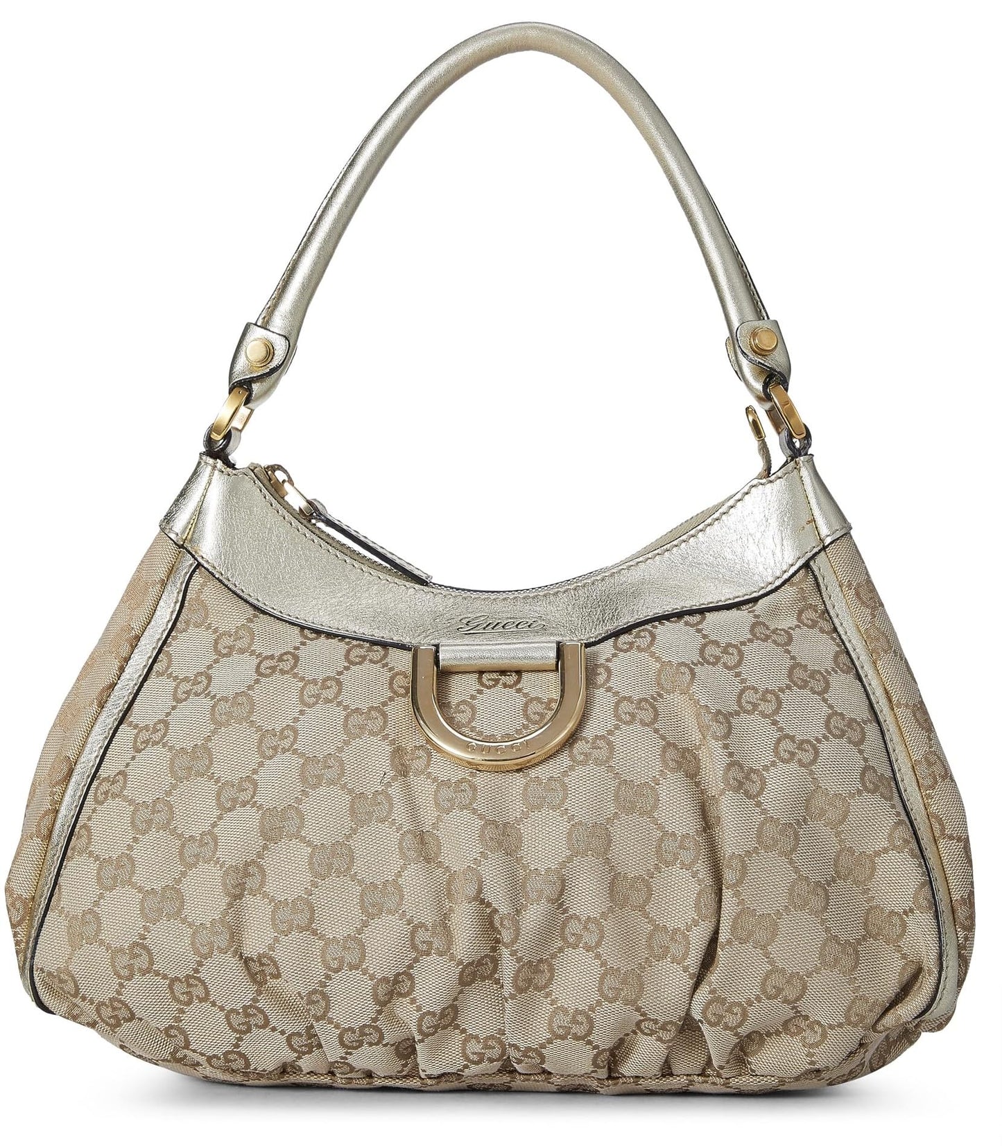 Gucci, Bolso de hombro Abbey pequeño con anilla en D de lona GG original dorado Pre-Loved, Dorado