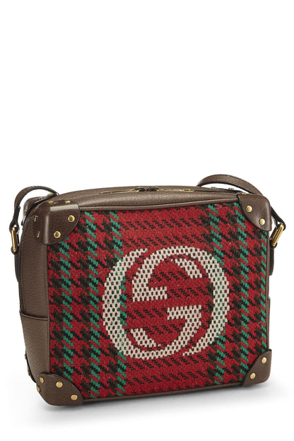 Gucci, Pre-Loved Multicolor Wool & Leather Houndstooth 'GG' Crossbody, Brown