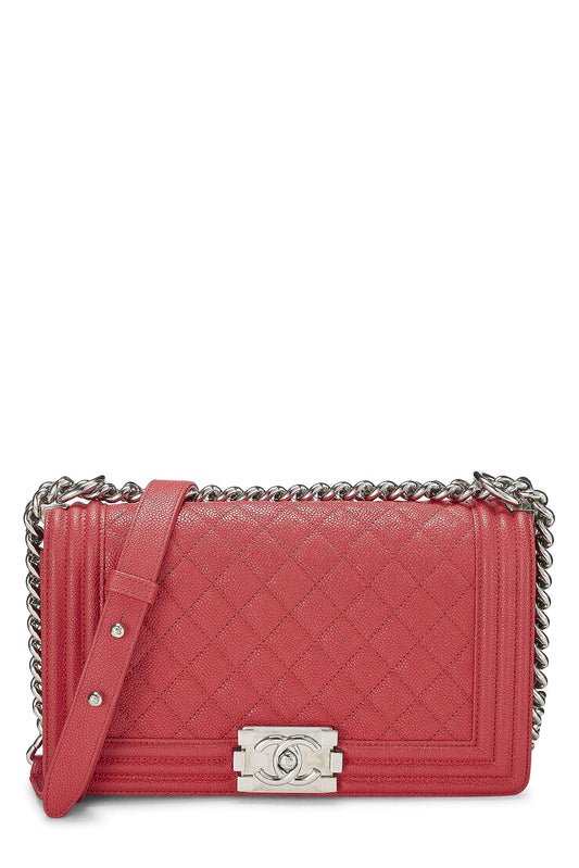 Chanel, Pre-Loved Red Quilted Caviar Boy Bag Medium, Red