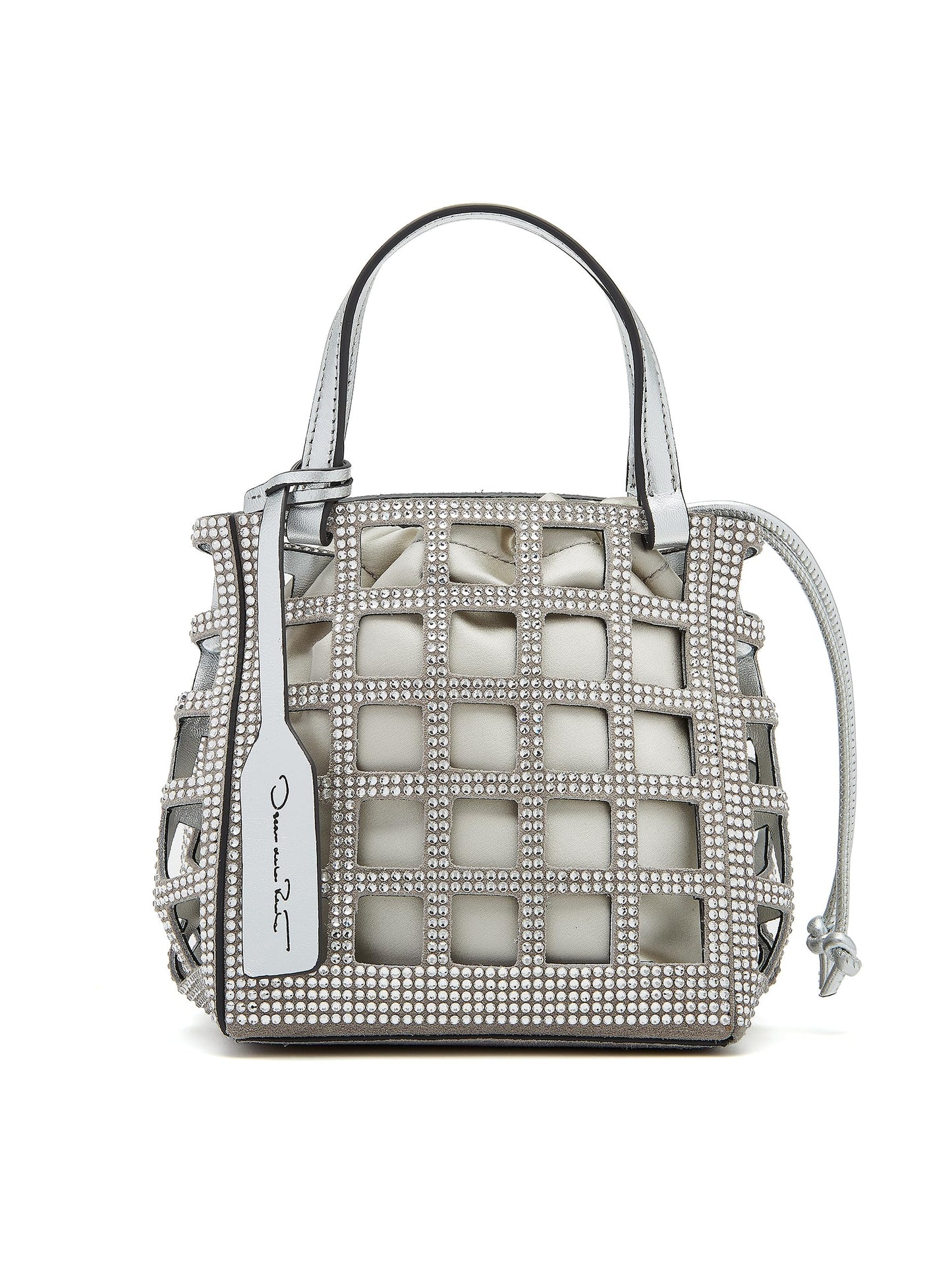 Oscar de la Renta, Mini sac fourre-tout carré à grille en cristal, argent