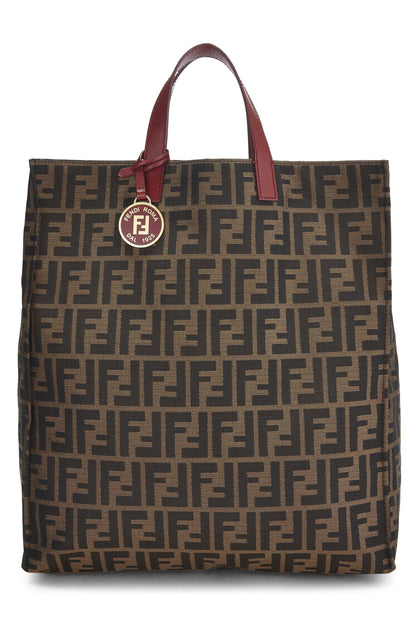 Fendi, sac fourre-tout vertical en toile marron Zucca de taille moyenne, rouge