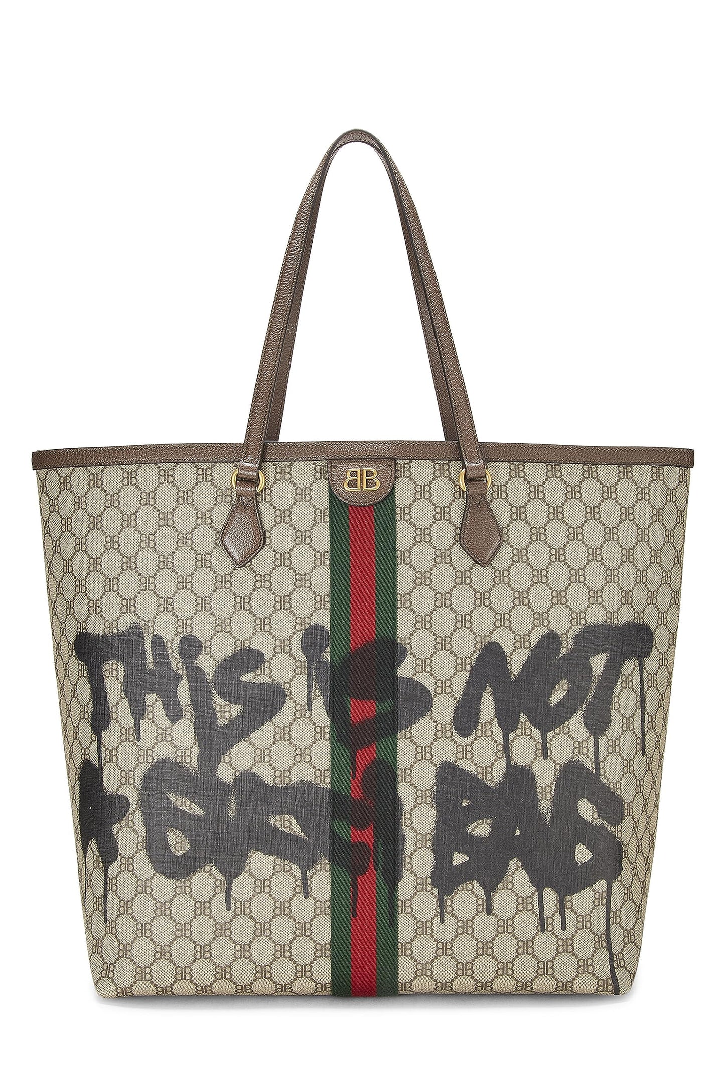 Balenciaga, Pre-Loved Balenciaga x Gucci Beige Coated Canvas Hacker Graffiti Tote Large, Brown