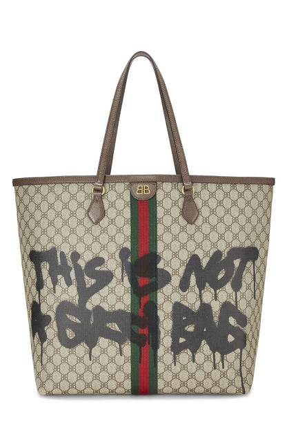 Balenciaga, sac fourre-tout Hacker Graffiti en toile enduite beige Balenciaga x Gucci d'occasion, grand modèle, marron