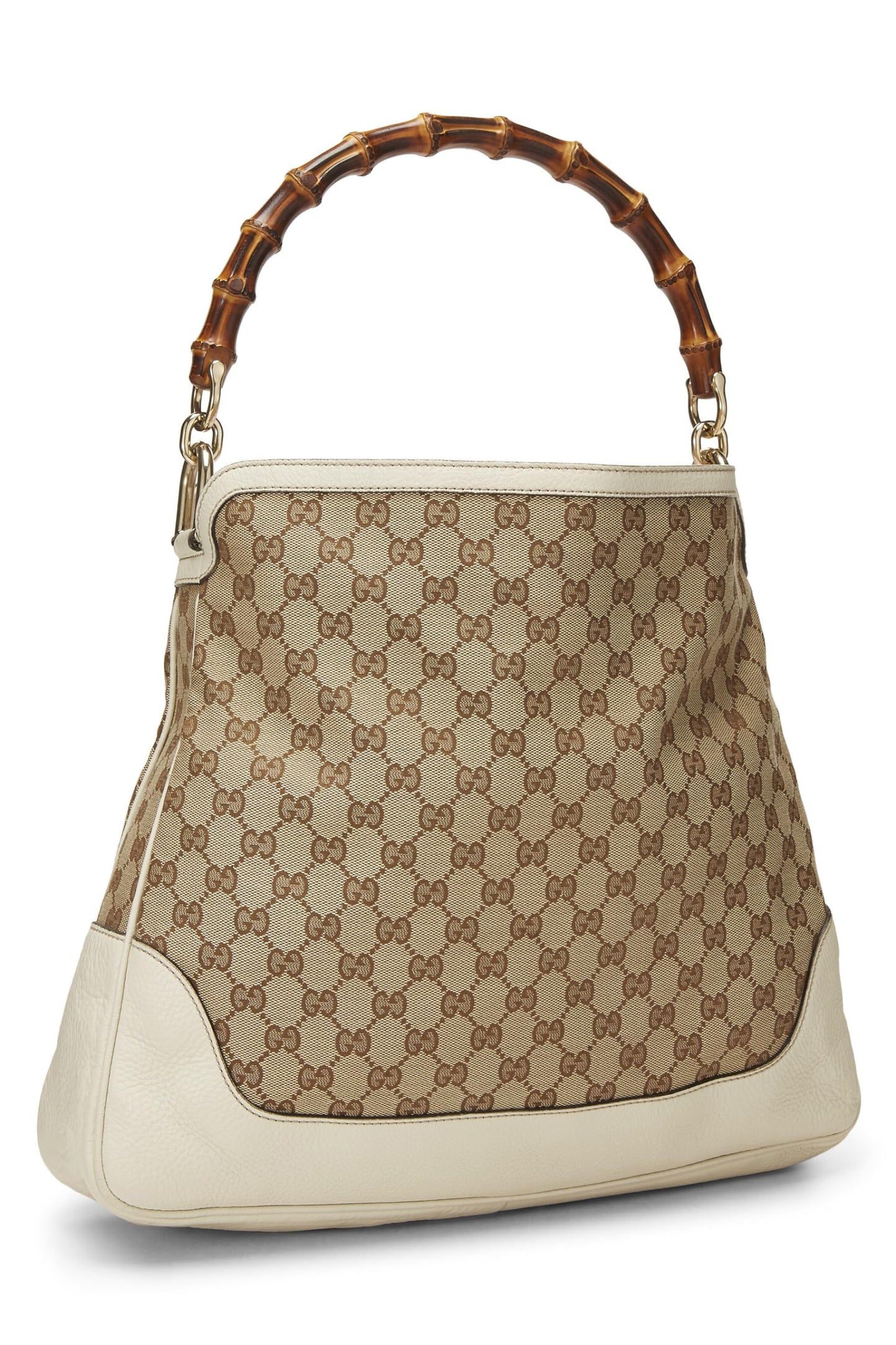 Gucci, Pre-Loved Cream Original GG Canvas Diana Bamboo Hobo Large, Cream