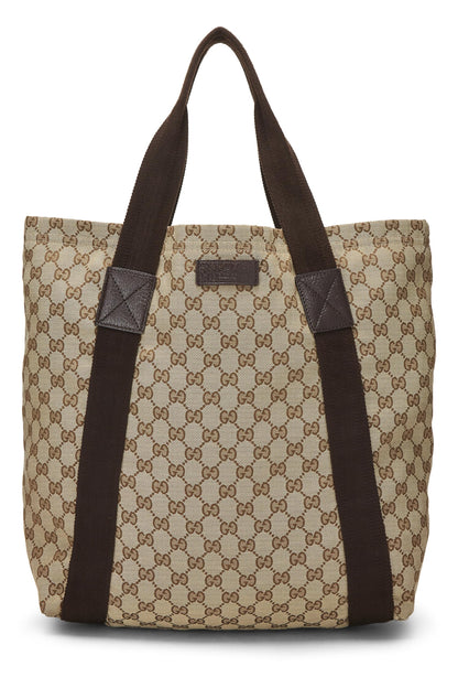 Gucci, Pre-Loved Original GG Canvas Flat Web Tote, Brown