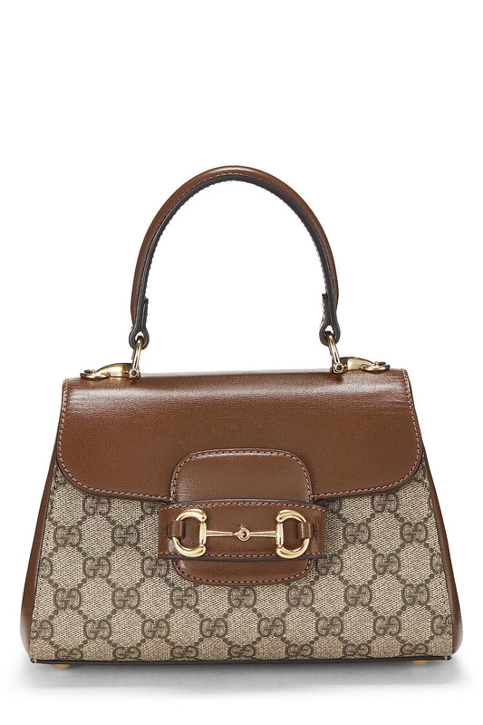 Gucci, sac à main marron GG Supreme Canvas 1955 Horsebit Mini d'occasion, marron