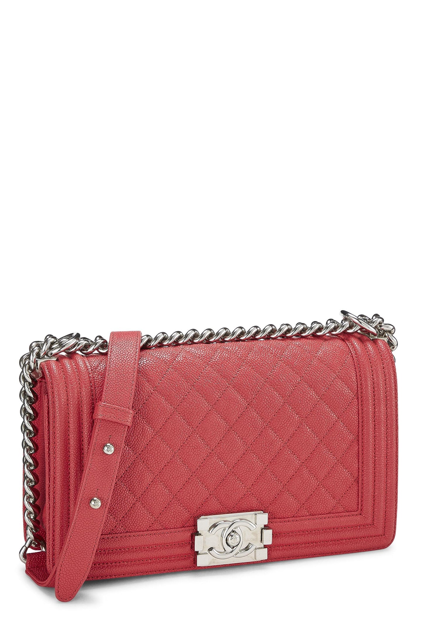 Chanel, Pre-Loved Red Quilted Caviar Boy Bag Medium, Red