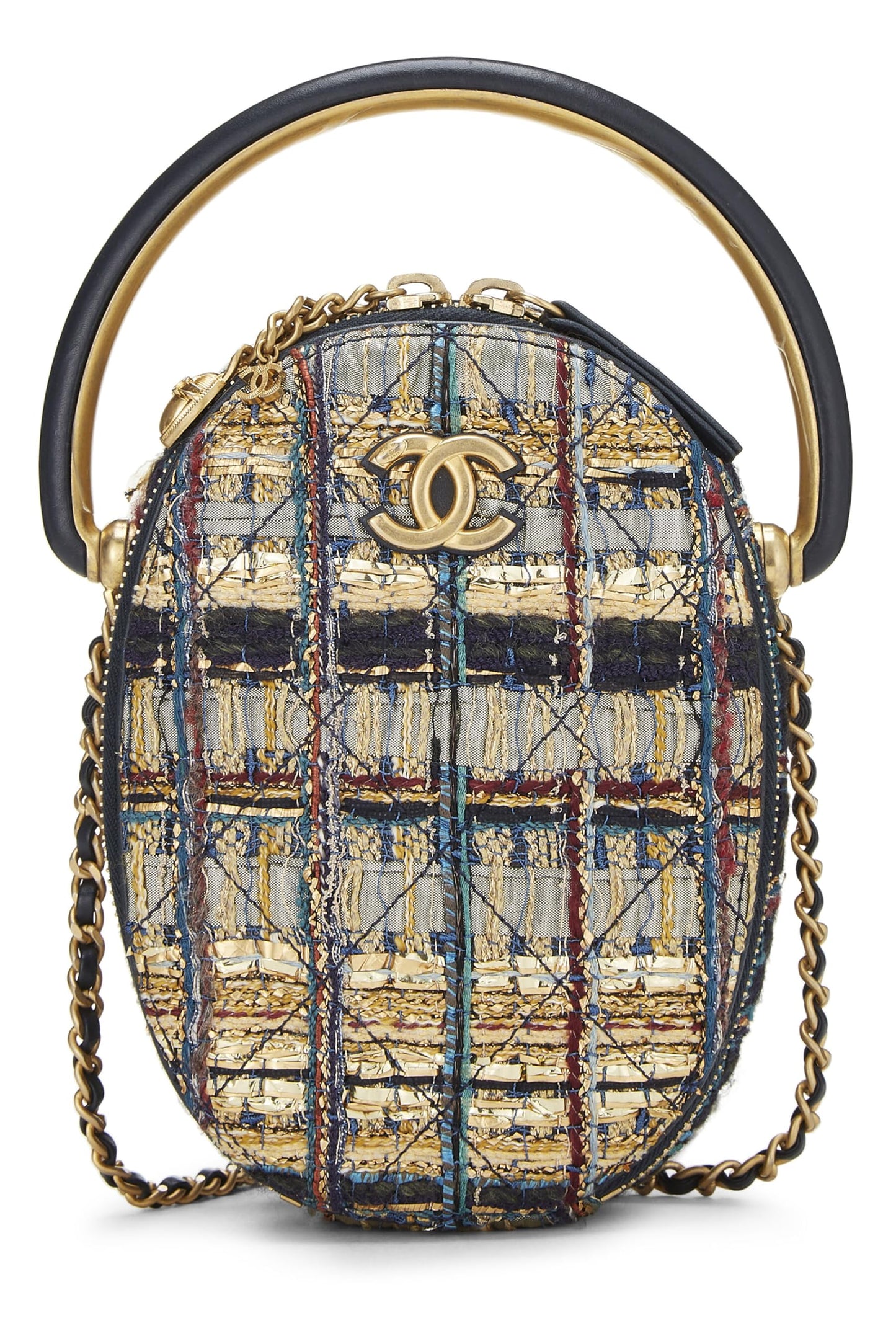 Chanel, sac ovale en tweed métallisé doré Paris-Egypte d'occasion, multicolore