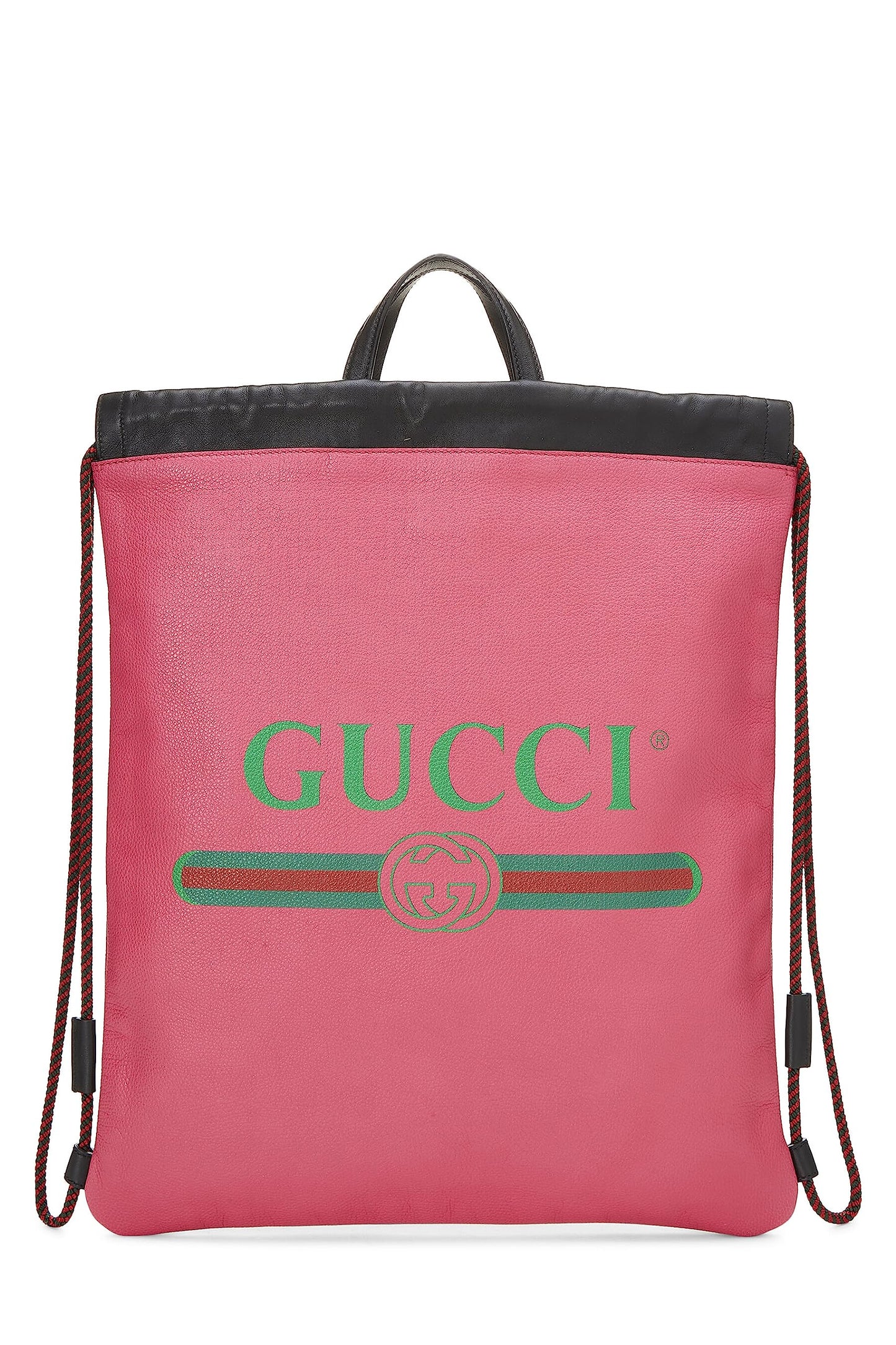 Gucci, Mochila grande con cordón y logo de cuero rosa Pre-Loved, Rosa