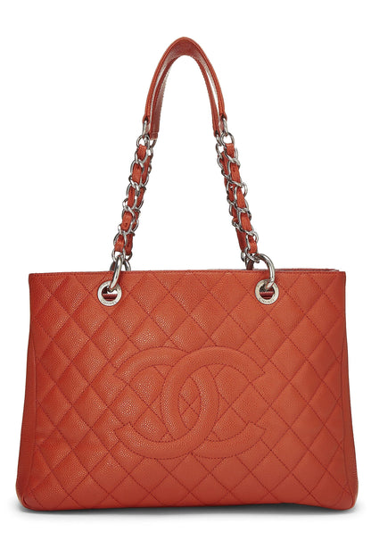 Chanel, Pre-Loved Orange Quilted Caviar Grand Shopping Tote (GST), Orange