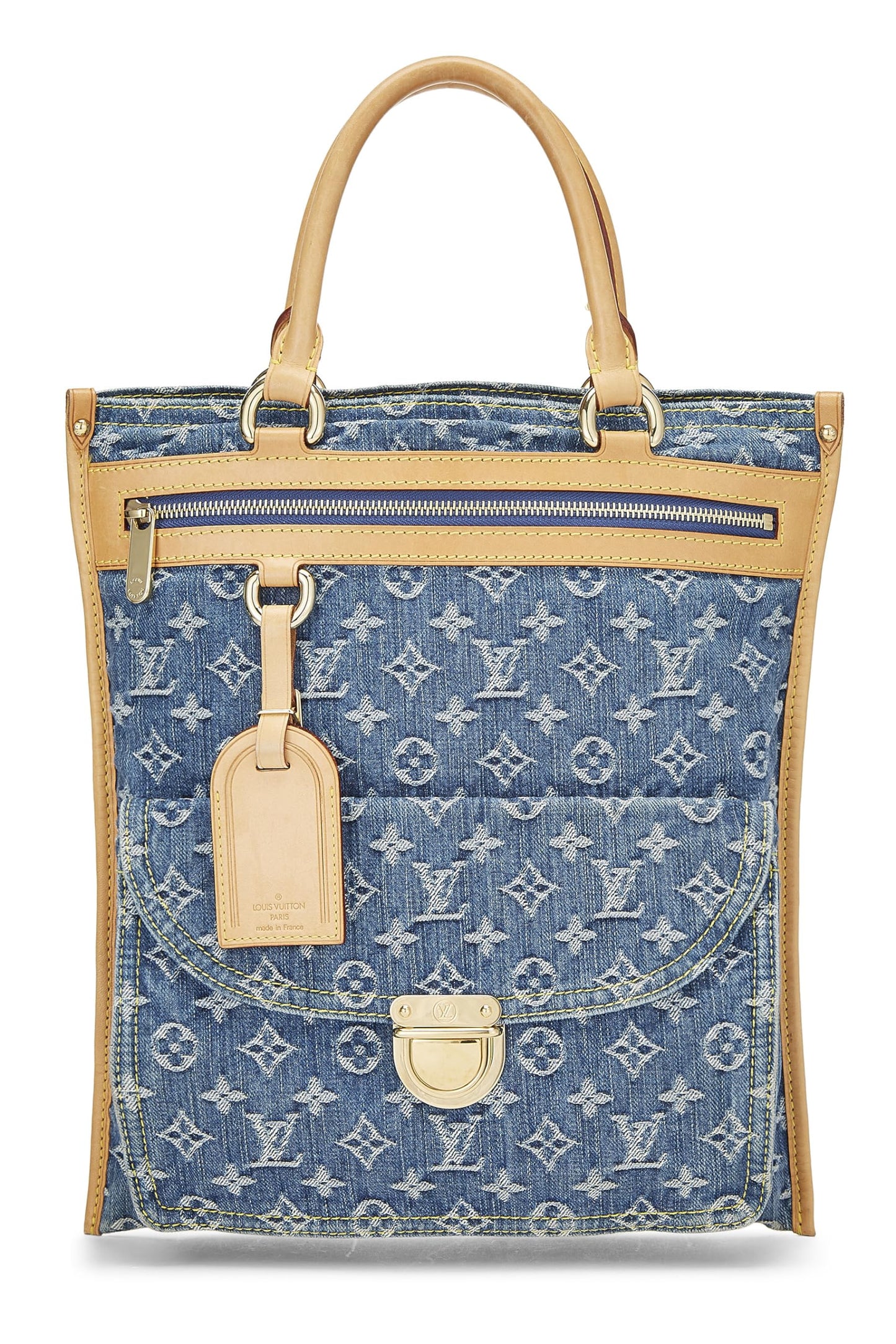 Louis Vuitton, Bolso shopper plano de mezclilla con monograma azul Pre-Loved, Azul