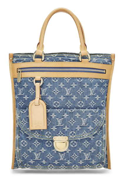 Louis Vuitton, Bolso shopper plano de mezclilla con monograma azul Pre-Loved, Azul