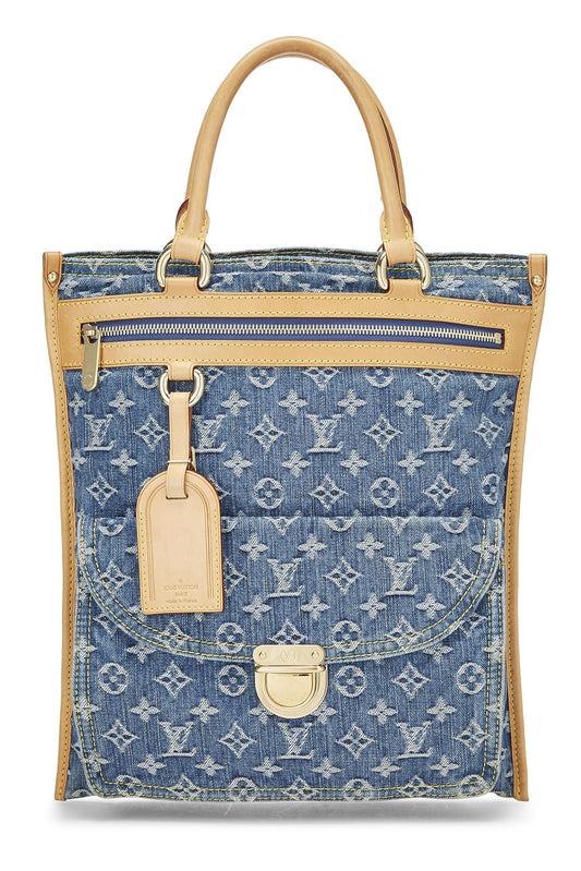 Louis Vuitton, Pre-Loved Blue Monogram Denim Flat Shopper, Blue