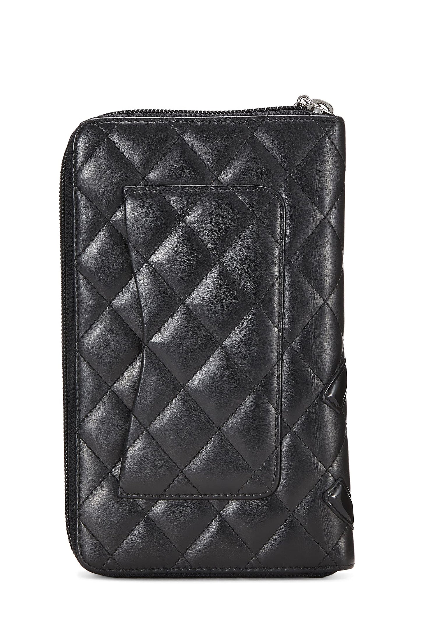 CHANEL, Portefeuille de voyage Cambon Ligne en cuir de veau matelassé noir d'occasion, noir