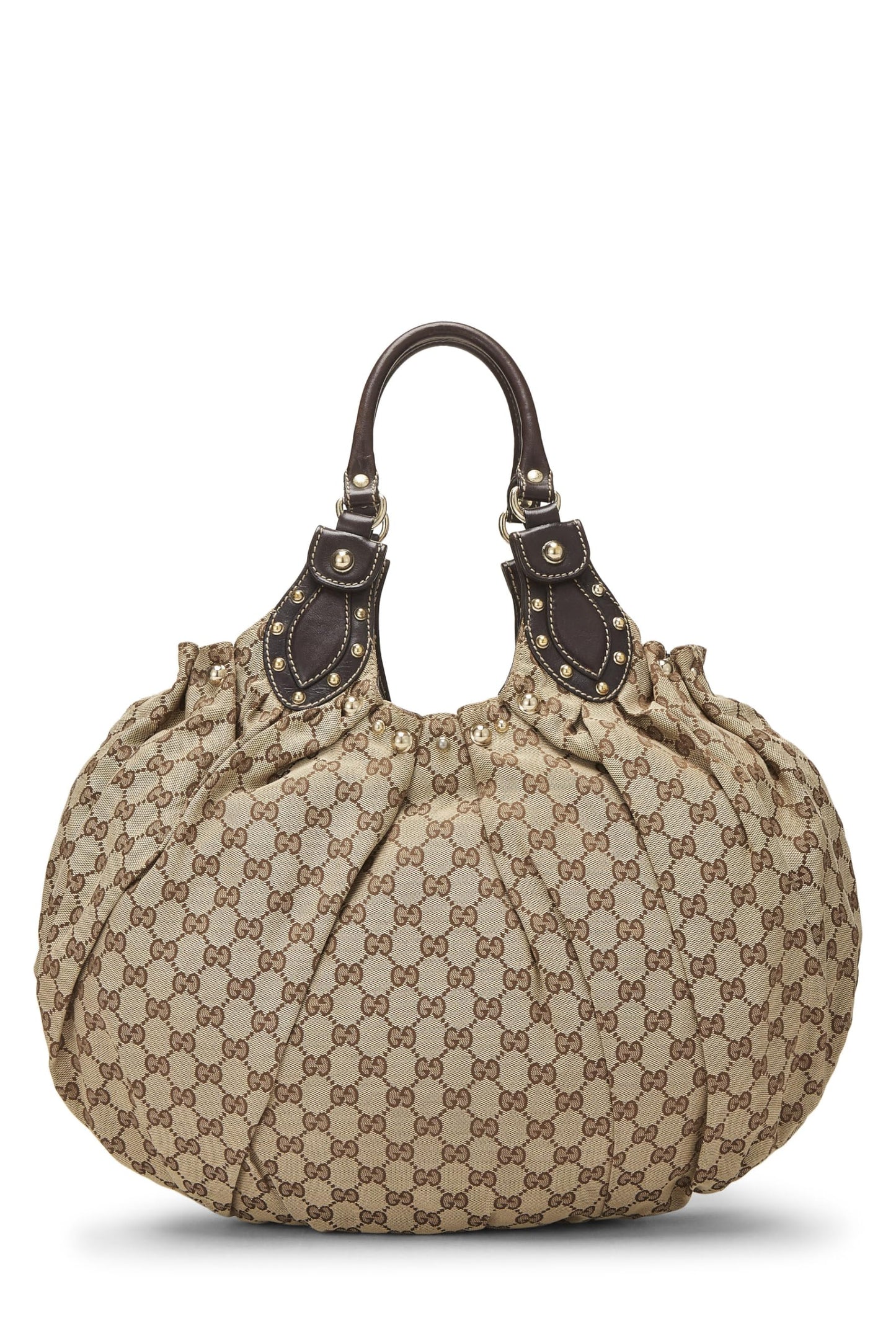 Gucci, Bolso tote Pelham grande con tachuelas de lona GG original marrón Pre-Loved, Marrón