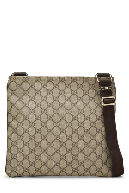 Gucci, sac messager plat en toile GG Supreme d'origine d'occasion, marron