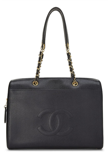 Chanel, petit sac fourre-tout zippé Black Caviar d'occasion, noir