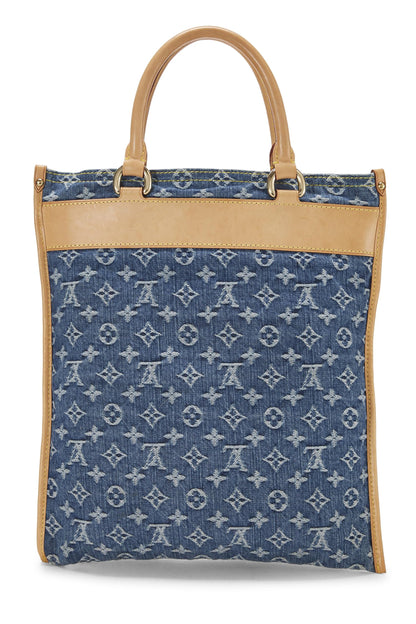 Louis Vuitton, sac cabas plat en denim monogrammé bleu d'occasion, bleu