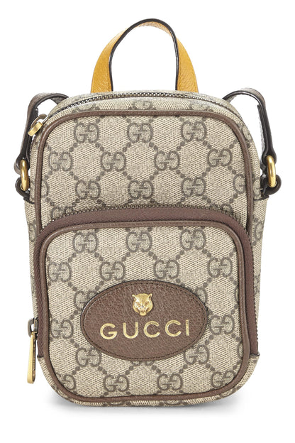 Gucci, Mini sac photo à double fermeture éclair marron GG Supreme Neo Vintage d'occasion, marron