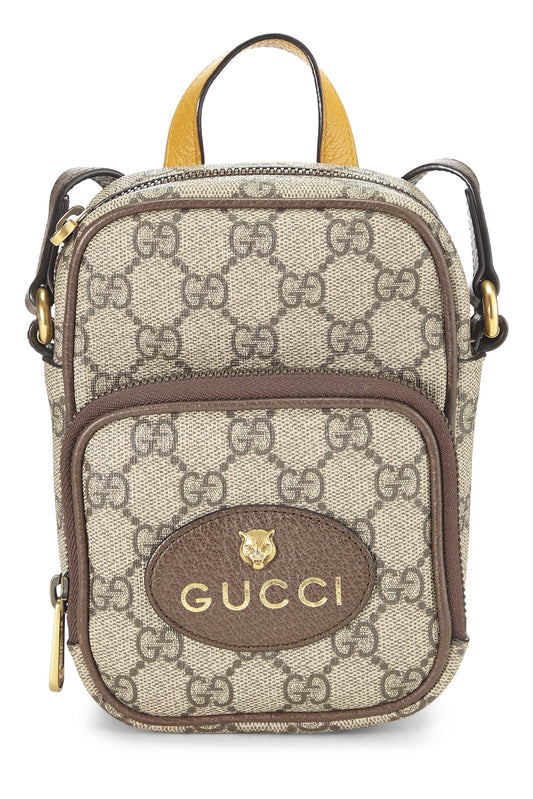 Gucci, Mini sac photo à double fermeture éclair marron GG Supreme Neo Vintage d'occasion, marron