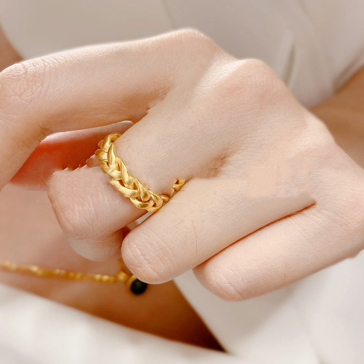 Bague torsadée en pâte frite plaquée or 18 carats Ins Wind