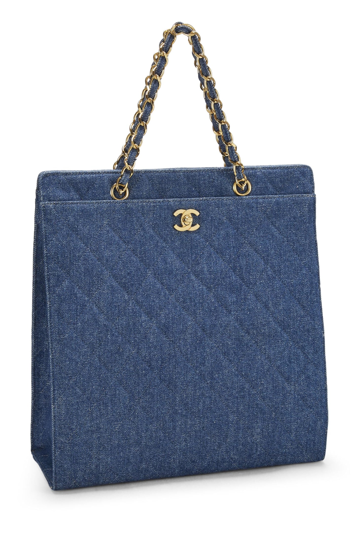 Chanel, sac fourre-tout matelassé bleu en denim de taille moyenne, bleu