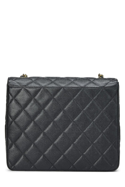 Chanel, Pre-Loved Black Caviar Big CC Solapa cuadrada grande, Negro