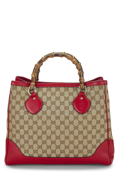 Gucci, Pre-Loved Red Original GG Canvas Bamboo Tote Small, Red