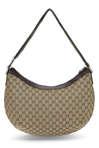 Gucci, sac messager Web en toile GG d'occasion, grand modèle, marron