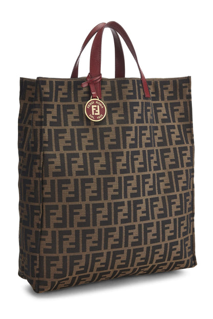 Fendi, sac fourre-tout vertical en toile marron Zucca de taille moyenne, rouge