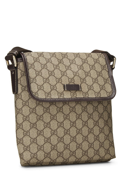 Gucci, sac messager plat en toile GG Supreme Original d'occasion, petit, marron