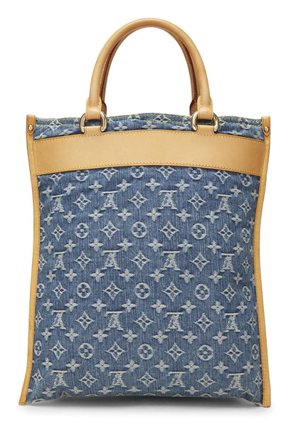 Louis Vuitton, sac cabas plat en denim monogrammé bleu d'occasion, bleu