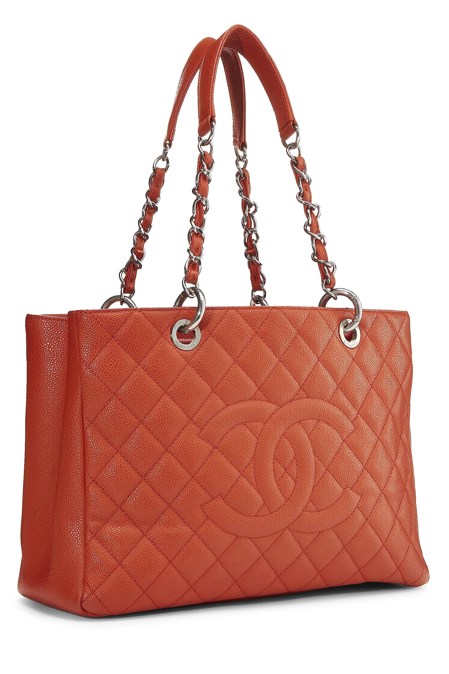 Chanel, Pre-Loved Orange Quilted Caviar Grand Shopping Tote (GST), Orange