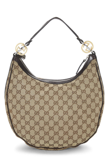 Gucci, Pre-Loved Original GG Canvas Twins Hobo, Brown